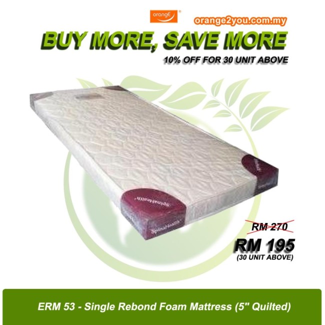 ERM 35- 5" inches Quilted Single Rebond Foam Mattress for Hostel | Tilam Asrama (MOQ: 30 units)
